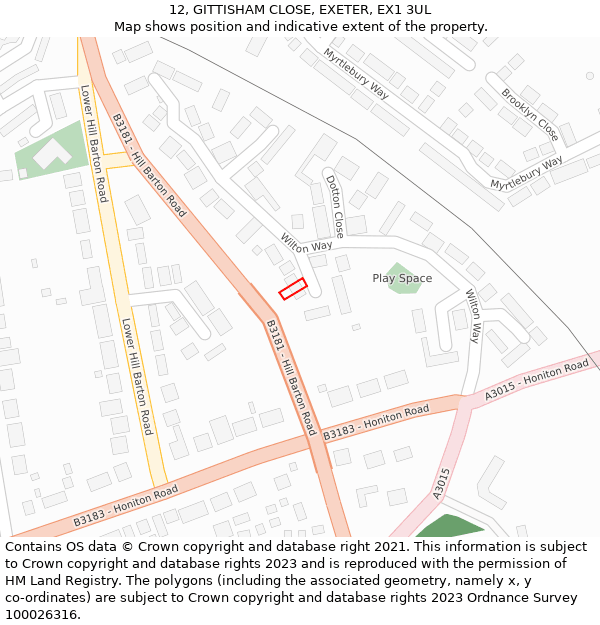 12, GITTISHAM CLOSE, EXETER, EX1 3UL: Location map and indicative extent of plot