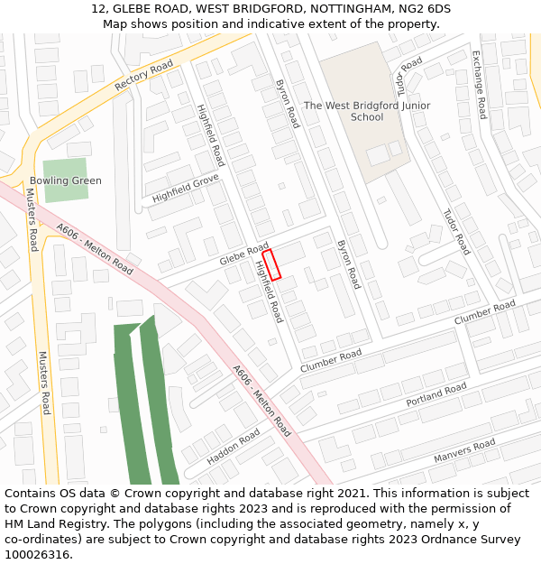 12, GLEBE ROAD, WEST BRIDGFORD, NOTTINGHAM, NG2 6DS: Location map and indicative extent of plot