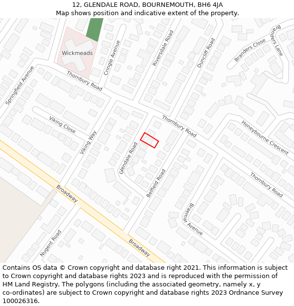 12, GLENDALE ROAD, BOURNEMOUTH, BH6 4JA: Location map and indicative extent of plot