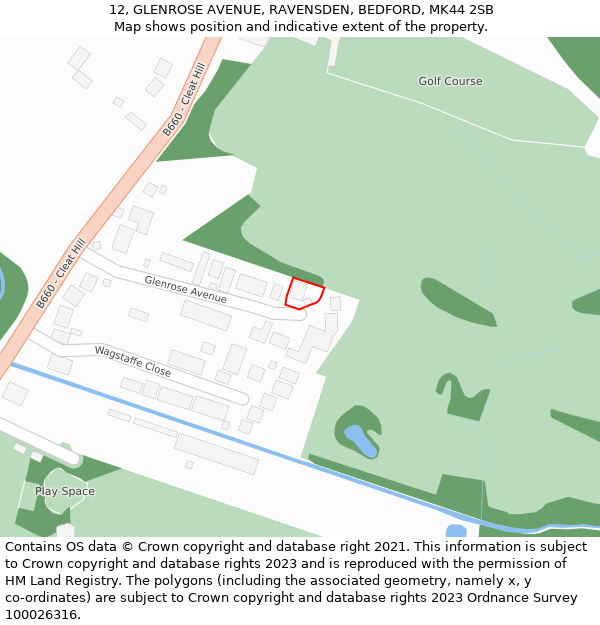 12, GLENROSE AVENUE, RAVENSDEN, BEDFORD, MK44 2SB: Location map and indicative extent of plot