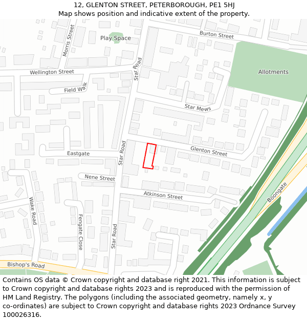 12, GLENTON STREET, PETERBOROUGH, PE1 5HJ: Location map and indicative extent of plot