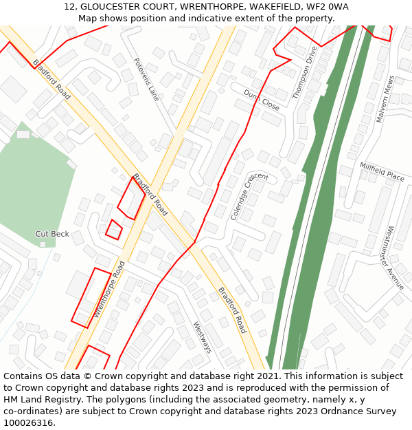 12, GLOUCESTER COURT, WRENTHORPE, WAKEFIELD, WF2 0WA: Location map and indicative extent of plot