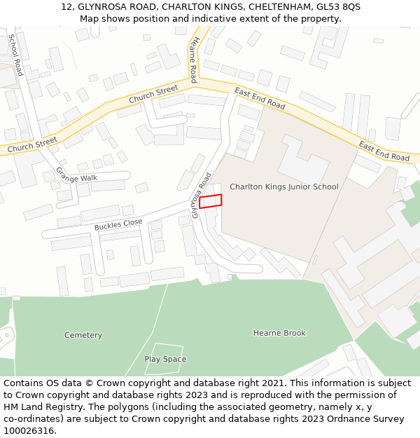 12, GLYNROSA ROAD, CHARLTON KINGS, CHELTENHAM, GL53 8QS: Location map and indicative extent of plot