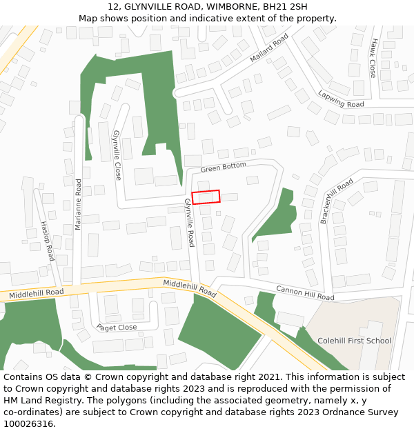 12, GLYNVILLE ROAD, WIMBORNE, BH21 2SH: Location map and indicative extent of plot