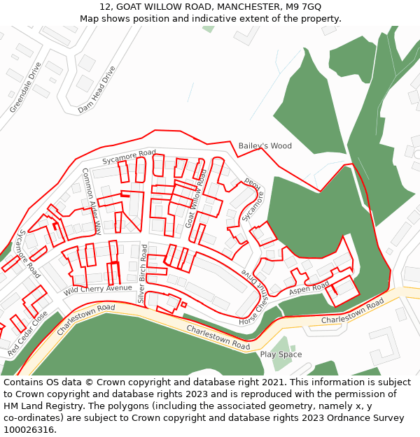 12, GOAT WILLOW ROAD, MANCHESTER, M9 7GQ: Location map and indicative extent of plot