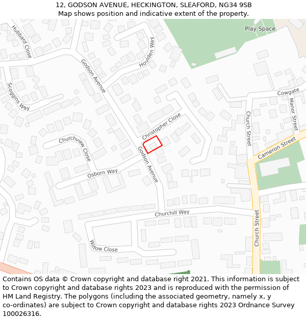 12, GODSON AVENUE, HECKINGTON, SLEAFORD, NG34 9SB: Location map and indicative extent of plot