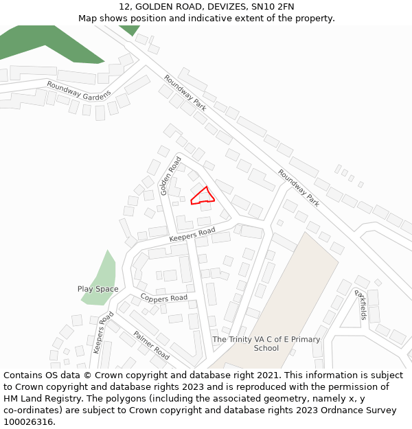 12, GOLDEN ROAD, DEVIZES, SN10 2FN: Location map and indicative extent of plot