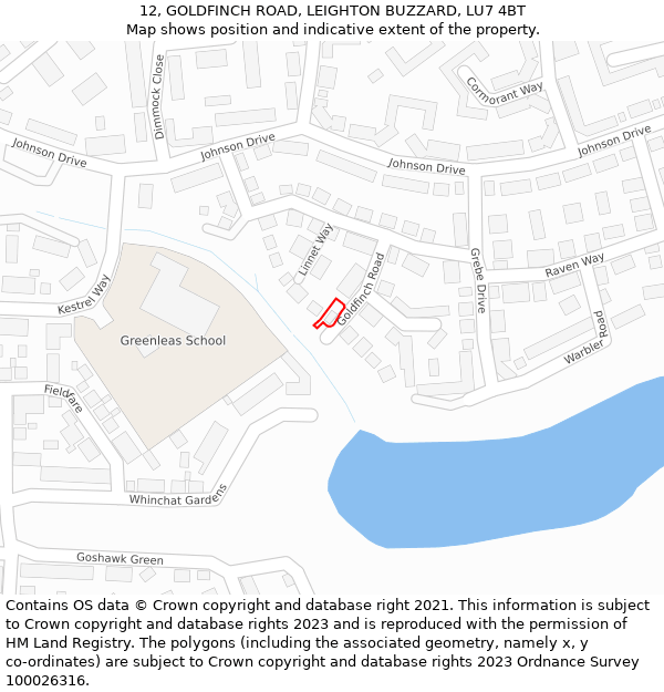 12, GOLDFINCH ROAD, LEIGHTON BUZZARD, LU7 4BT: Location map and indicative extent of plot