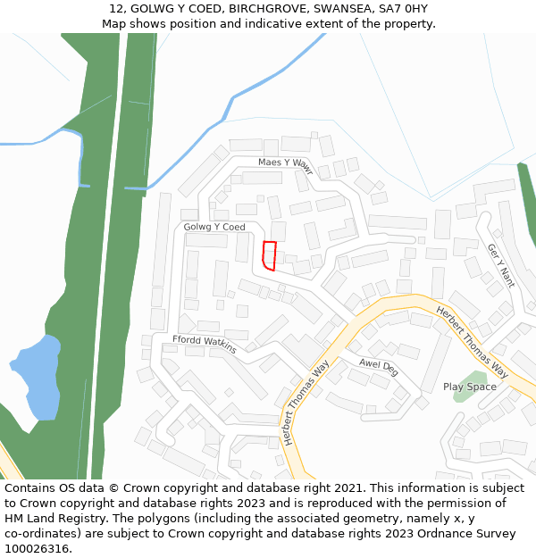 12, GOLWG Y COED, BIRCHGROVE, SWANSEA, SA7 0HY: Location map and indicative extent of plot