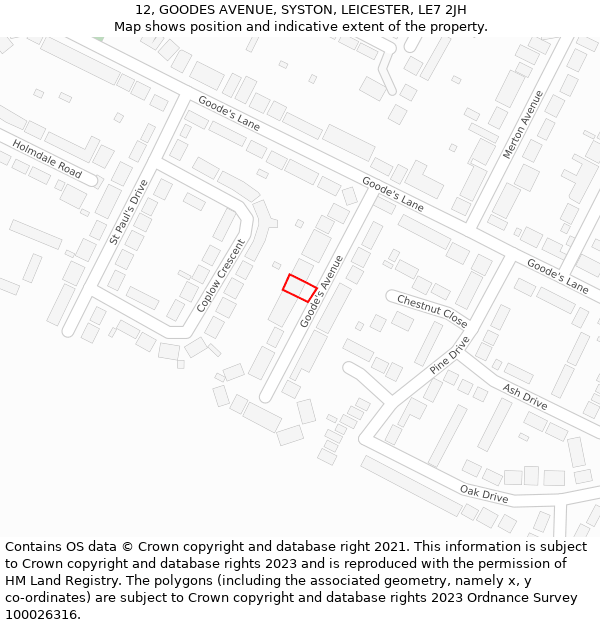 12, GOODES AVENUE, SYSTON, LEICESTER, LE7 2JH: Location map and indicative extent of plot