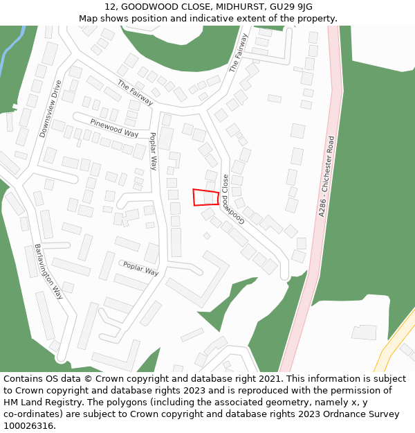 12, GOODWOOD CLOSE, MIDHURST, GU29 9JG: Location map and indicative extent of plot