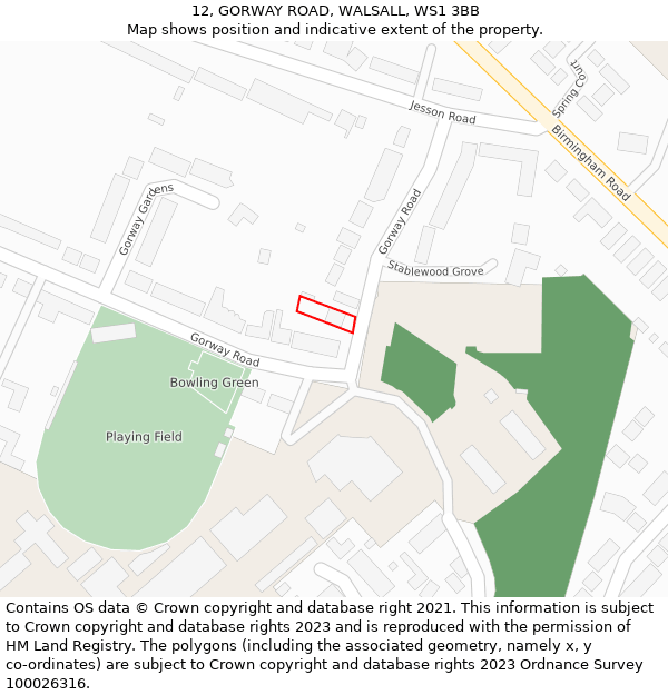12, GORWAY ROAD, WALSALL, WS1 3BB: Location map and indicative extent of plot