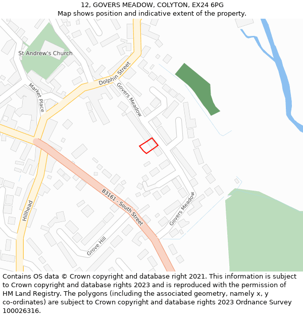 12, GOVERS MEADOW, COLYTON, EX24 6PG: Location map and indicative extent of plot