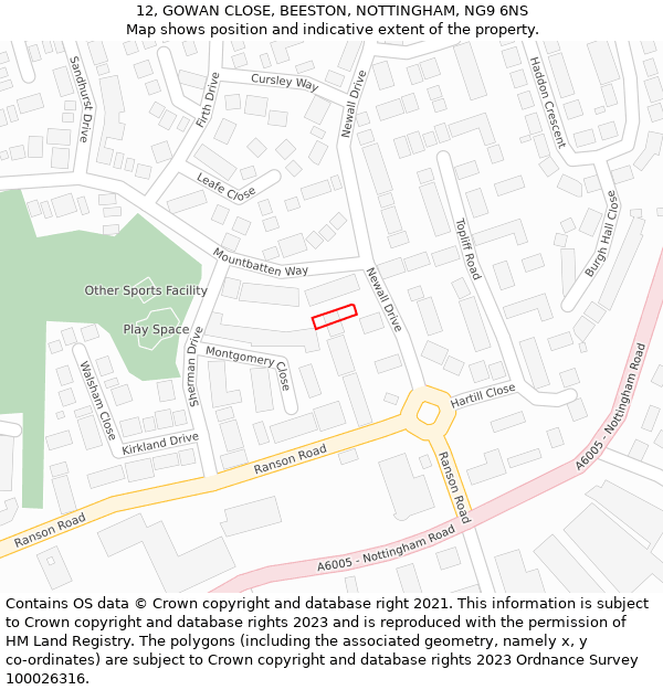 12, GOWAN CLOSE, BEESTON, NOTTINGHAM, NG9 6NS: Location map and indicative extent of plot