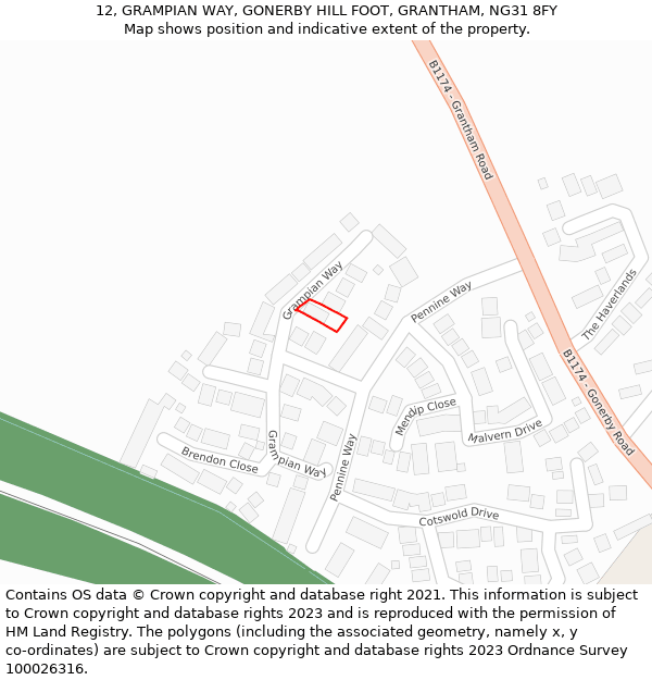 12, GRAMPIAN WAY, GONERBY HILL FOOT, GRANTHAM, NG31 8FY: Location map and indicative extent of plot