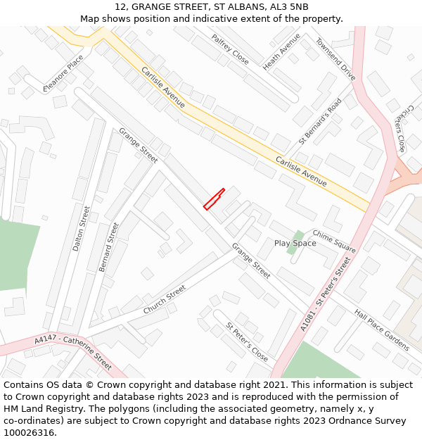 12, GRANGE STREET, ST ALBANS, AL3 5NB: Location map and indicative extent of plot