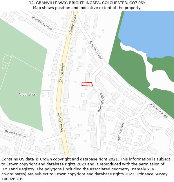 12, GRANVILLE WAY, BRIGHTLINGSEA, COLCHESTER, CO7 0SY: Location map and indicative extent of plot