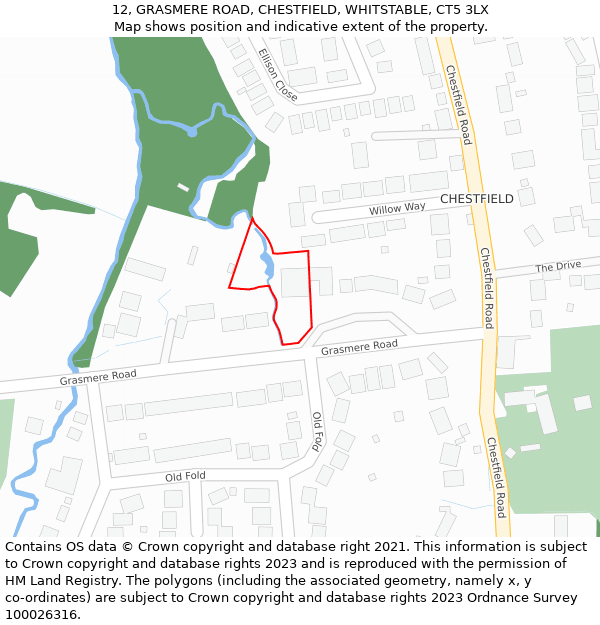 12, GRASMERE ROAD, CHESTFIELD, WHITSTABLE, CT5 3LX: Location map and indicative extent of plot