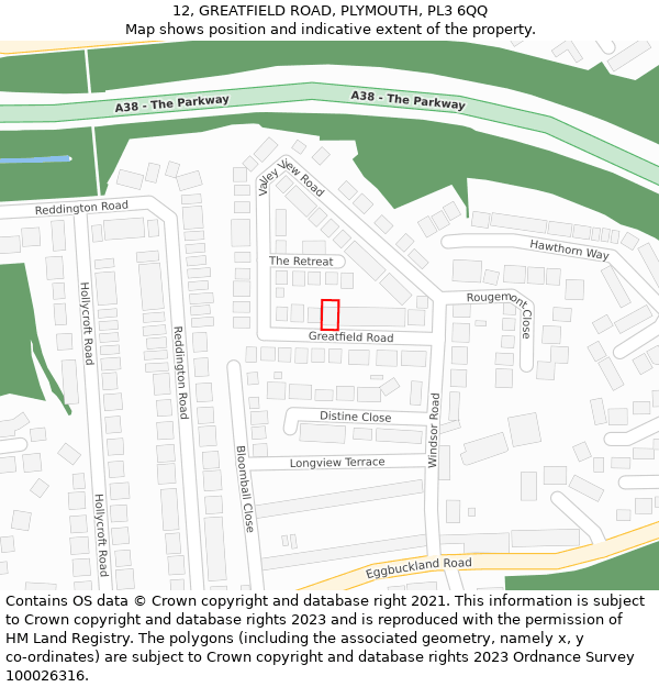 12, GREATFIELD ROAD, PLYMOUTH, PL3 6QQ: Location map and indicative extent of plot