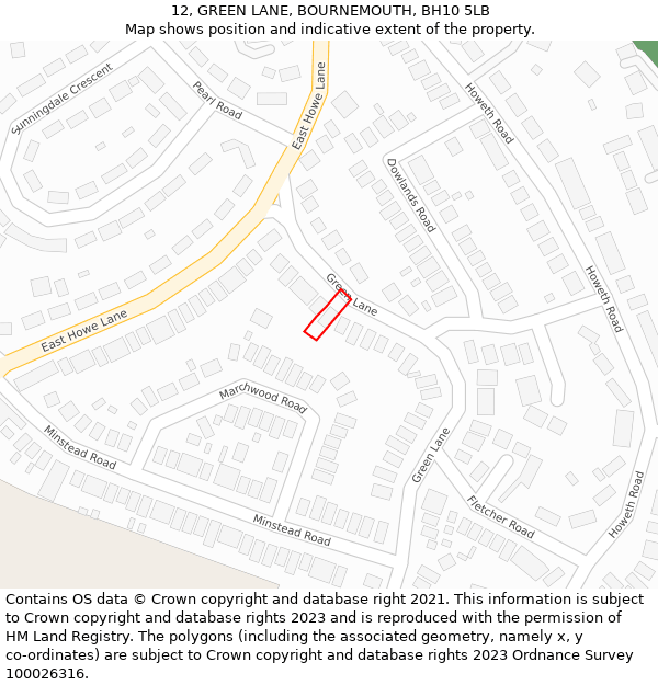 12, GREEN LANE, BOURNEMOUTH, BH10 5LB: Location map and indicative extent of plot