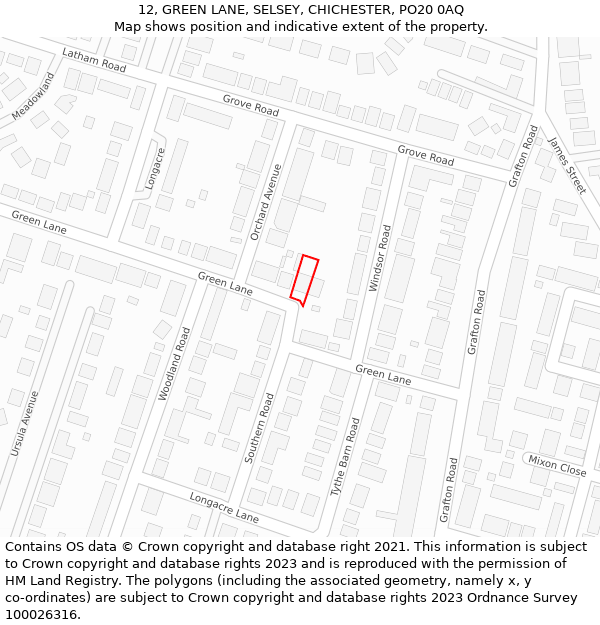 12, GREEN LANE, SELSEY, CHICHESTER, PO20 0AQ: Location map and indicative extent of plot