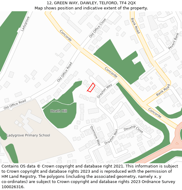 12, GREEN WAY, DAWLEY, TELFORD, TF4 2QX: Location map and indicative extent of plot