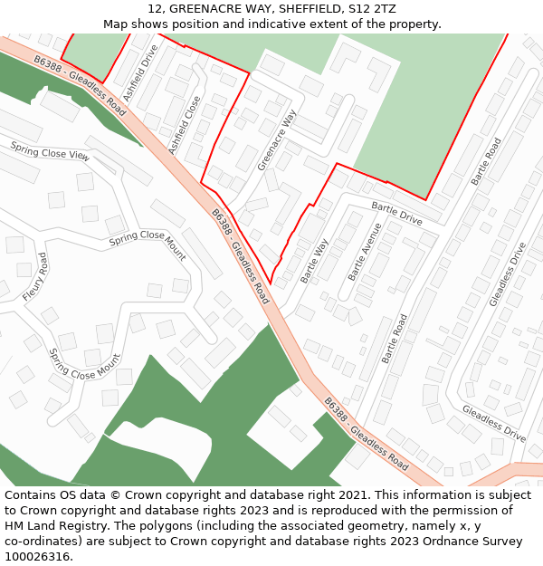 12, GREENACRE WAY, SHEFFIELD, S12 2TZ: Location map and indicative extent of plot