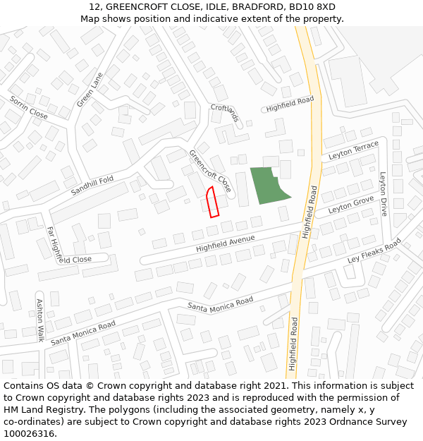 12, GREENCROFT CLOSE, IDLE, BRADFORD, BD10 8XD: Location map and indicative extent of plot