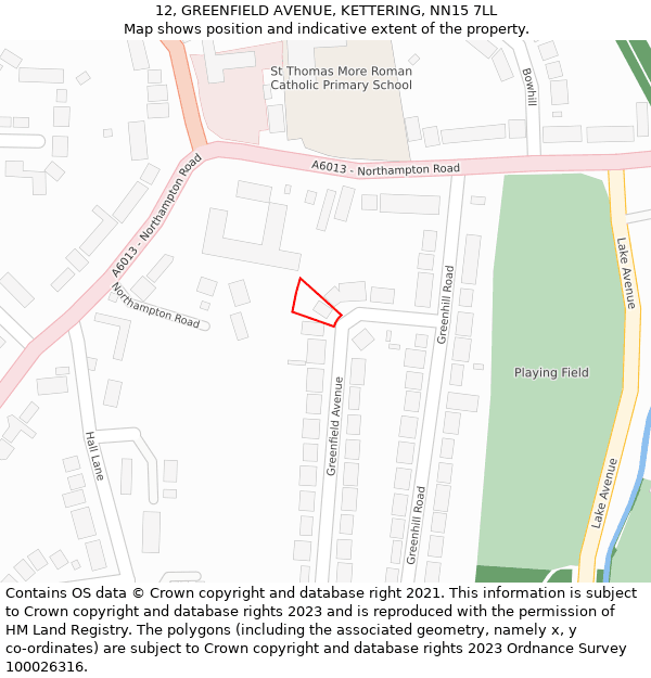 12, GREENFIELD AVENUE, KETTERING, NN15 7LL: Location map and indicative extent of plot