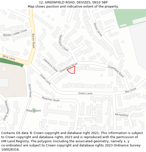 12, GREENFIELD ROAD, DEVIZES, SN10 5BP: Location map and indicative extent of plot
