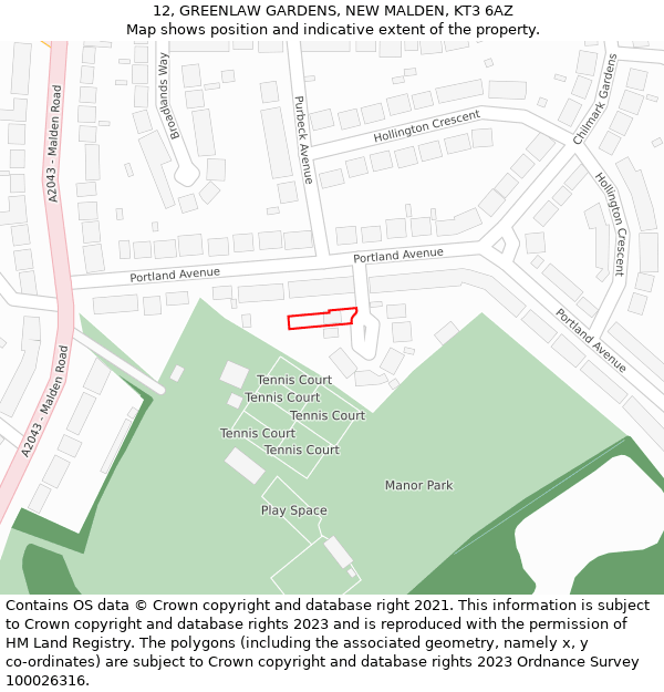 12, GREENLAW GARDENS, NEW MALDEN, KT3 6AZ: Location map and indicative extent of plot