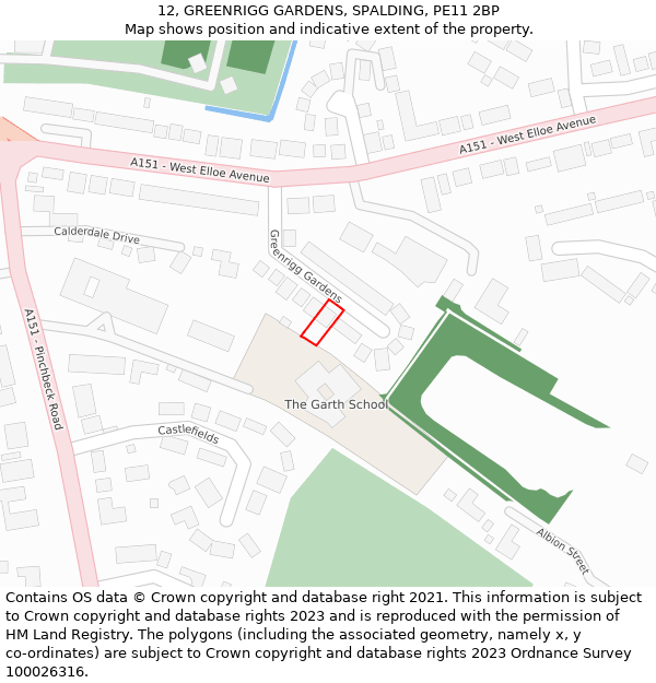 12, GREENRIGG GARDENS, SPALDING, PE11 2BP: Location map and indicative extent of plot