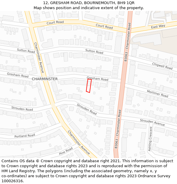 12, GRESHAM ROAD, BOURNEMOUTH, BH9 1QR: Location map and indicative extent of plot