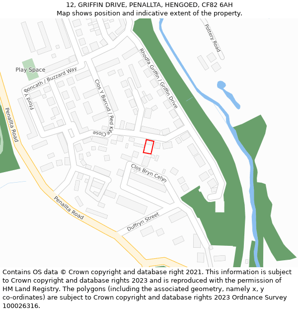 12, GRIFFIN DRIVE, PENALLTA, HENGOED, CF82 6AH: Location map and indicative extent of plot