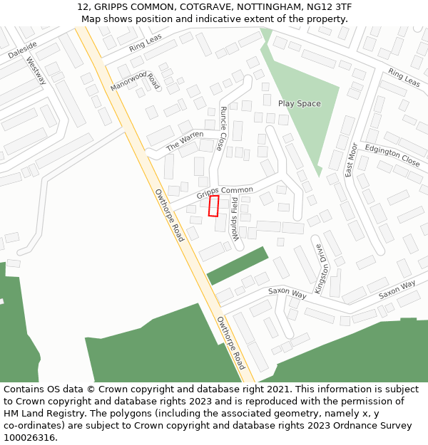 12, GRIPPS COMMON, COTGRAVE, NOTTINGHAM, NG12 3TF: Location map and indicative extent of plot