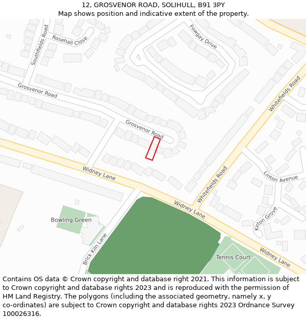 12, GROSVENOR ROAD, SOLIHULL, B91 3PY: Location map and indicative extent of plot