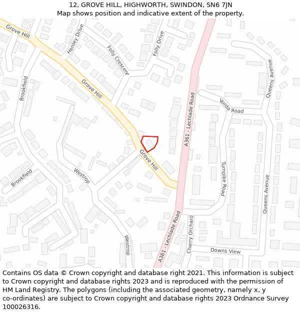 12, GROVE HILL, HIGHWORTH, SWINDON, SN6 7JN: Location map and indicative extent of plot