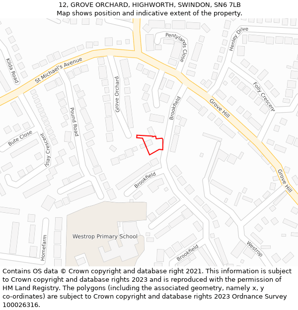 12, GROVE ORCHARD, HIGHWORTH, SWINDON, SN6 7LB: Location map and indicative extent of plot