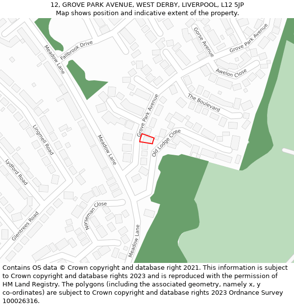 12, GROVE PARK AVENUE, WEST DERBY, LIVERPOOL, L12 5JP: Location map and indicative extent of plot