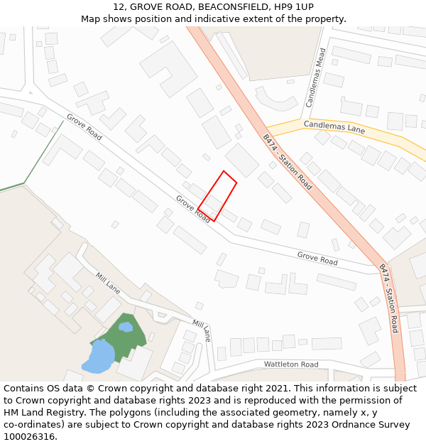 12, GROVE ROAD, BEACONSFIELD, HP9 1UP: Location map and indicative extent of plot