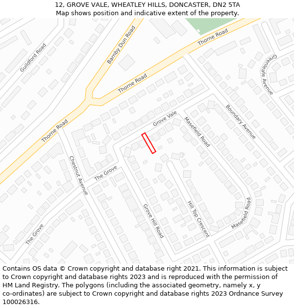 12, GROVE VALE, WHEATLEY HILLS, DONCASTER, DN2 5TA: Location map and indicative extent of plot