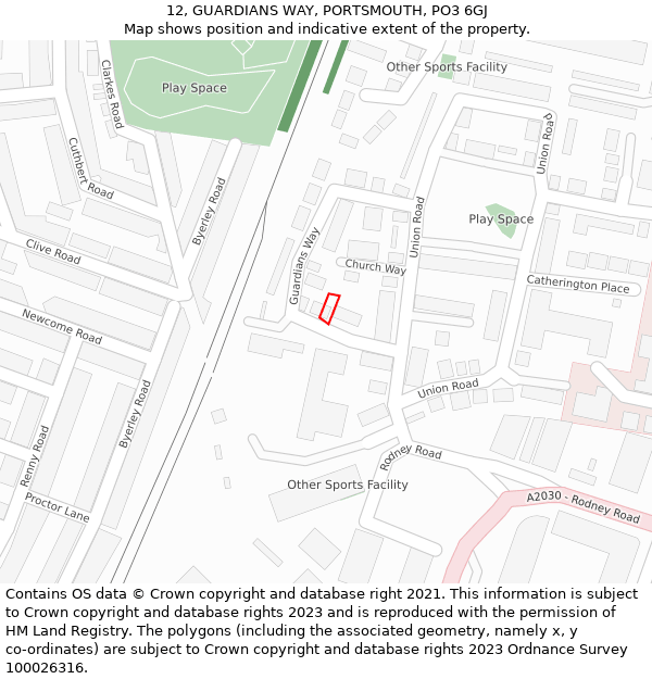 12, GUARDIANS WAY, PORTSMOUTH, PO3 6GJ: Location map and indicative extent of plot