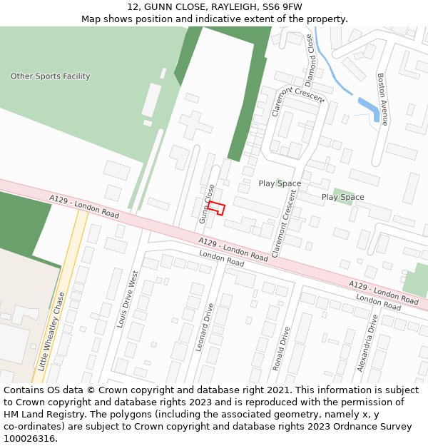 12, GUNN CLOSE, RAYLEIGH, SS6 9FW: Location map and indicative extent of plot