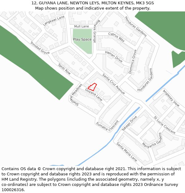 12, GUYANA LANE, NEWTON LEYS, MILTON KEYNES, MK3 5GS: Location map and indicative extent of plot