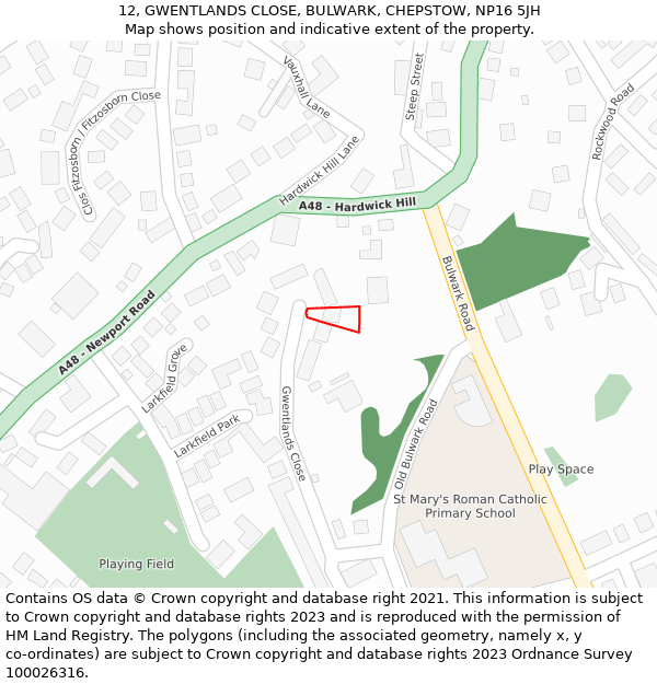 12, GWENTLANDS CLOSE, BULWARK, CHEPSTOW, NP16 5JH: Location map and indicative extent of plot