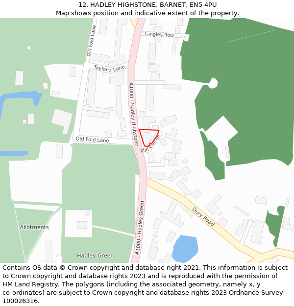 12, HADLEY HIGHSTONE, BARNET, EN5 4PU: Location map and indicative extent of plot