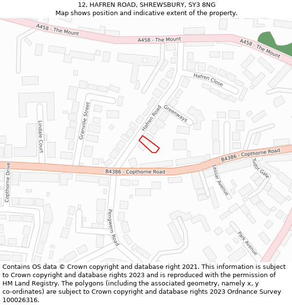 12, HAFREN ROAD, SHREWSBURY, SY3 8NG: Location map and indicative extent of plot