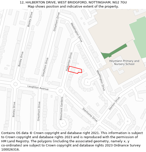 12, HALBERTON DRIVE, WEST BRIDGFORD, NOTTINGHAM, NG2 7GU: Location map and indicative extent of plot