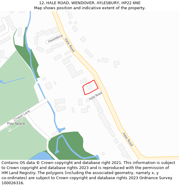 12, HALE ROAD, WENDOVER, AYLESBURY, HP22 6NE: Location map and indicative extent of plot