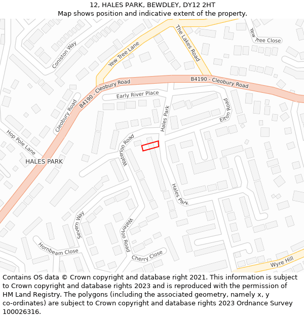 12, HALES PARK, BEWDLEY, DY12 2HT: Location map and indicative extent of plot